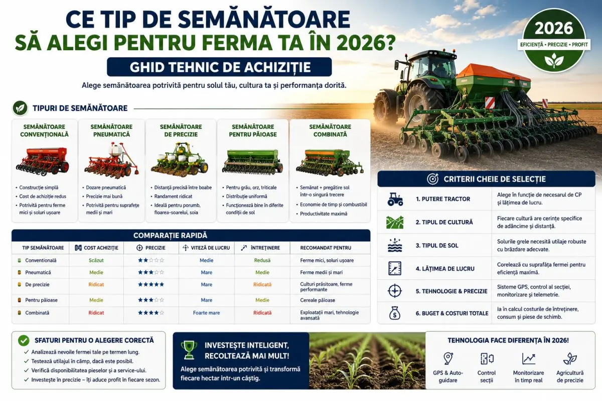 Ce tip de semănătoare să aleg pentru ferma mea în 2026? Ghid tehnic de achiziție