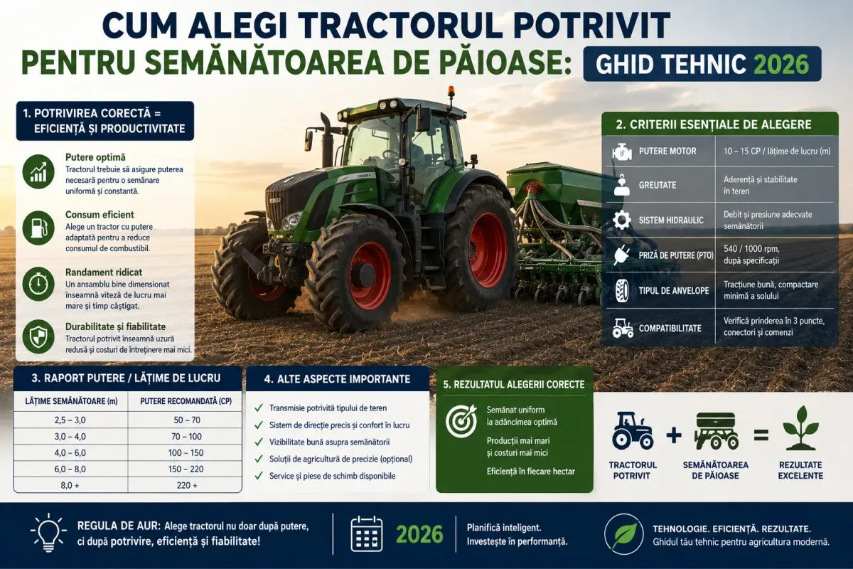 Cum alegi tractorul potrivit pentru semănătoarea de păioase: Ghid Tehnic 2026