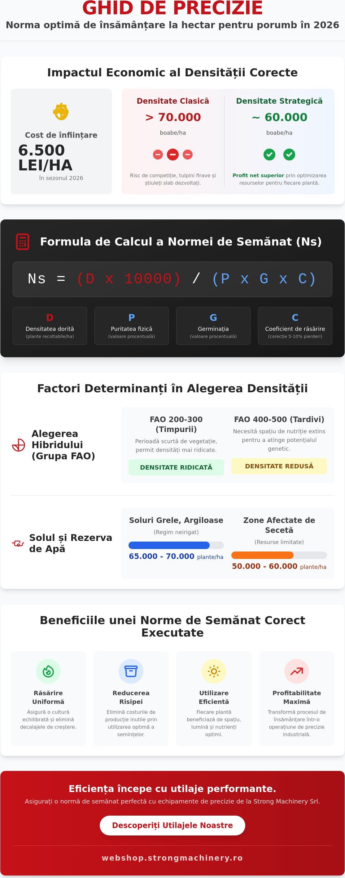 Norma de însămânțare la hectar pentru porumb în 2026: Ghid tehnic pentru densitate optimă