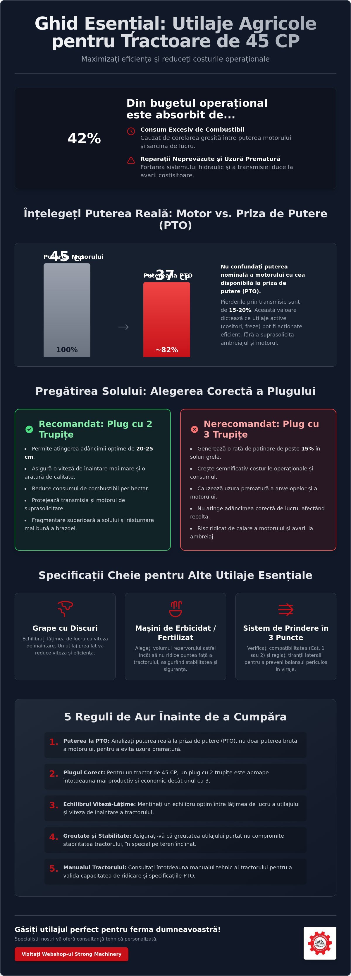 Ghid Utilaje Agricole pentru Tractoare de 45 CP: Eficiență și Compatibilitate în 2026