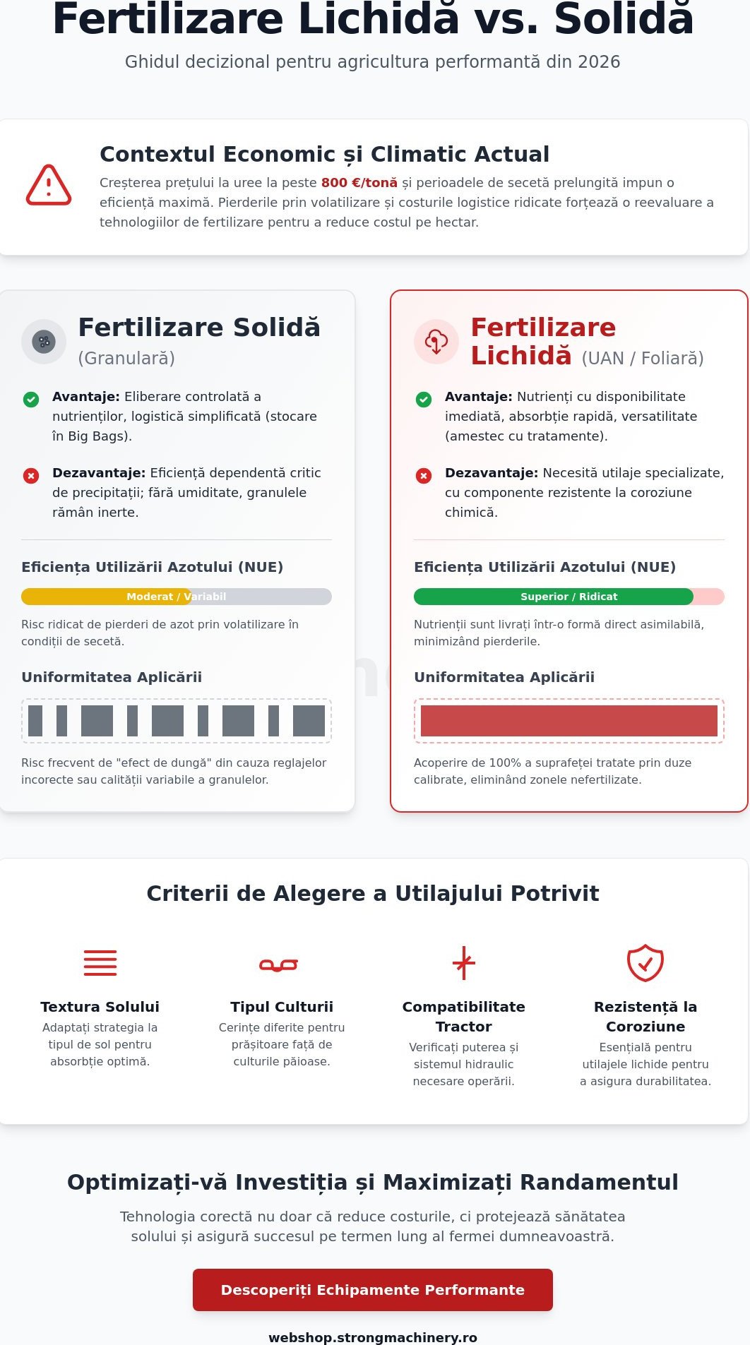 Sistem de fertilizare lichidă vs solidă: Ghid tehnic și criterii de alegere în 2026