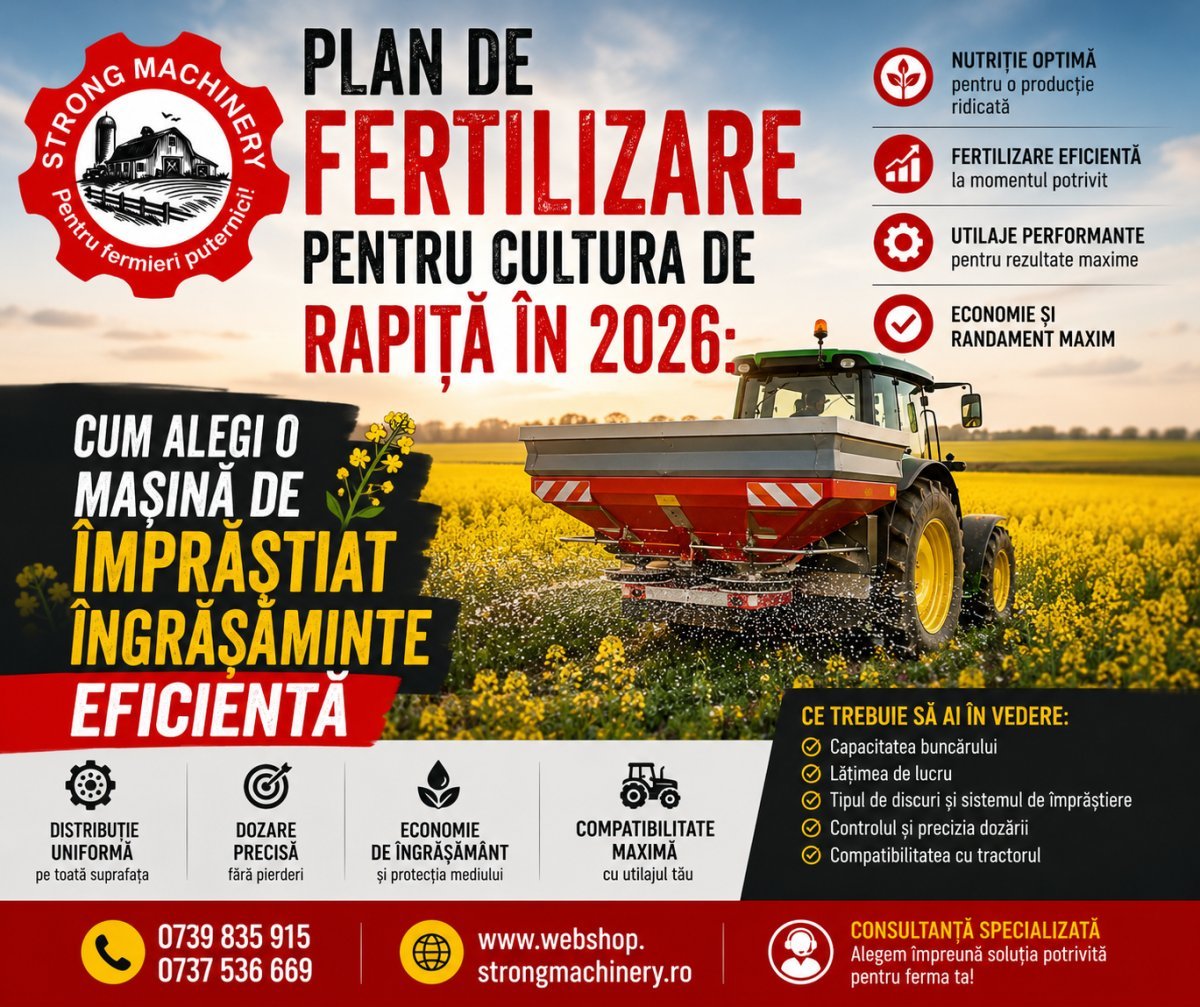 Plan de fertilizare pentru cultura de rapiță în 2026: Cum alegi o mașină de împrăștiat îngrășăminte eficientă