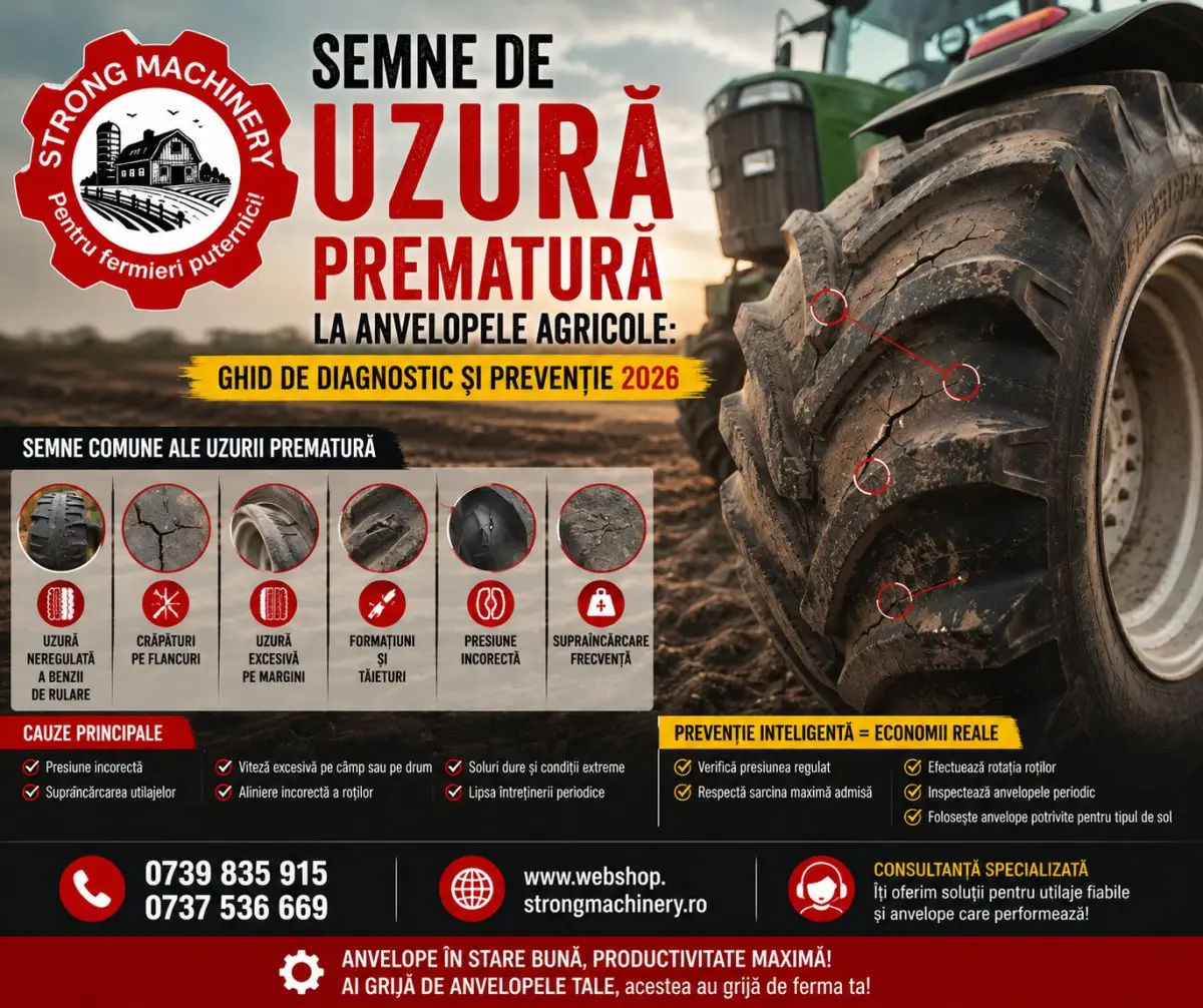 Semne de uzură prematură la anvelopele agricole: Ghid de diagnostic și prevenție 2026